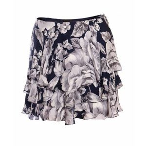 Intermix Blue Tiered Skirt with Grey / White Floral Pattern Size Small